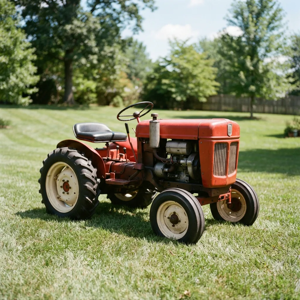 A classic 1956-1957 Bolens 20HD yard tractor with a 30-inch deck on a simple lawn.