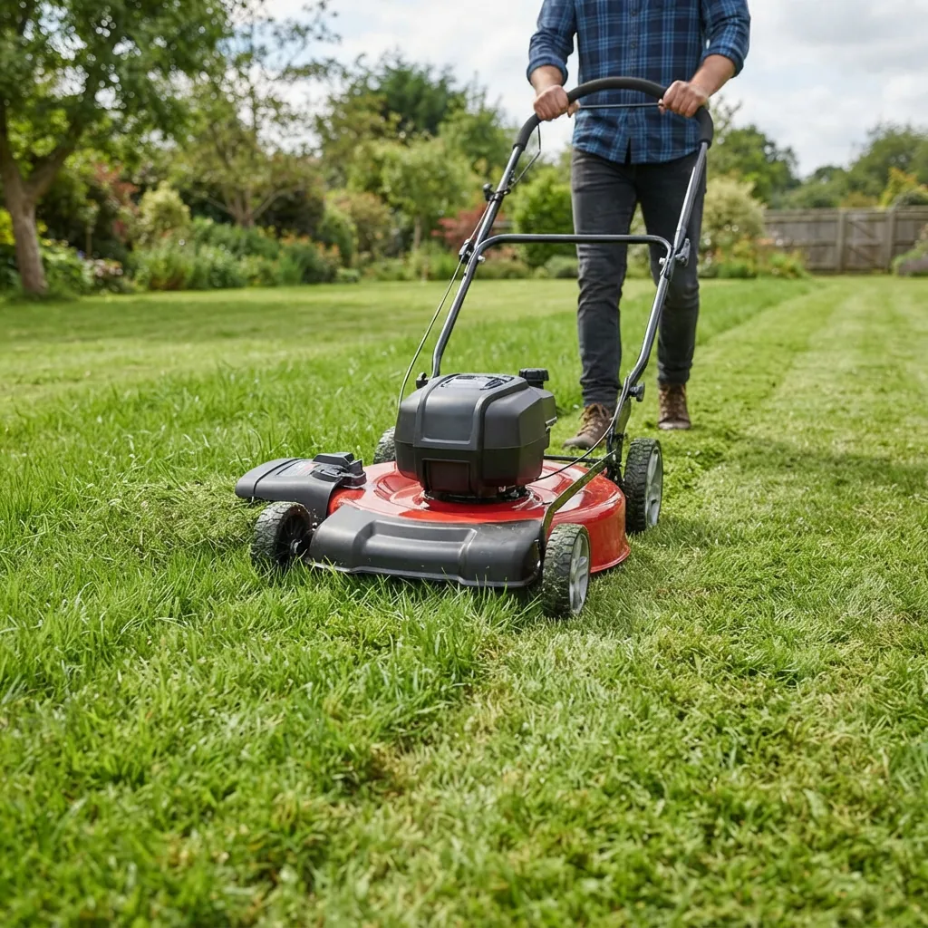 A comparison showing the wide cutting path of a 21-inch Bolens mower deck.