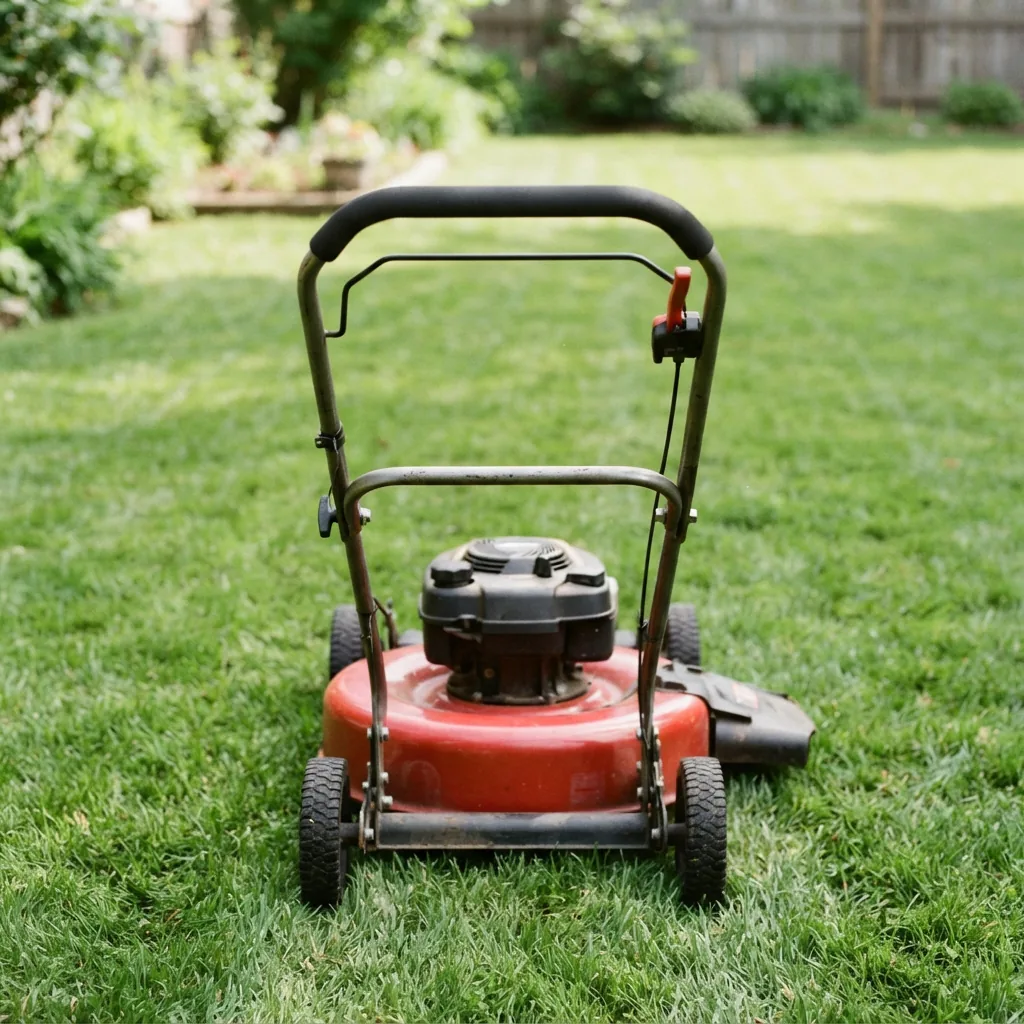 The 22-inch Bolens push lawn mower with two-piece handlebars, viewed from the operator's perspective.
