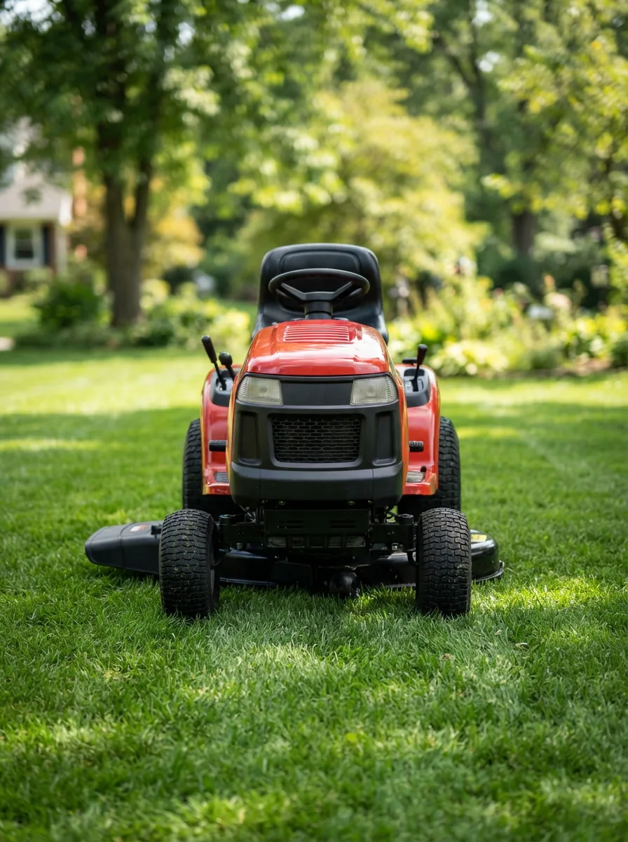 Front-facing view of the Bolens 38-Inch Riding Lawn Mower on a residential lawn.