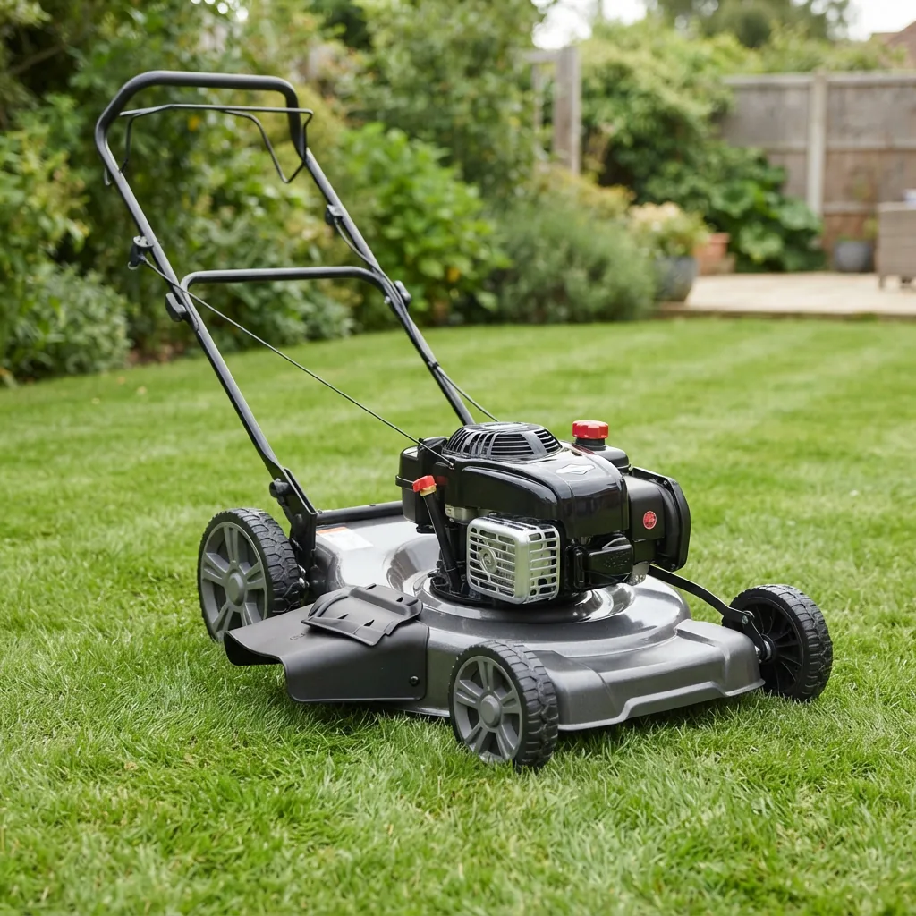 A new Bolens 20-inch gas push lawn mower with a 125cc Briggs & Stratton engine on a lawn.