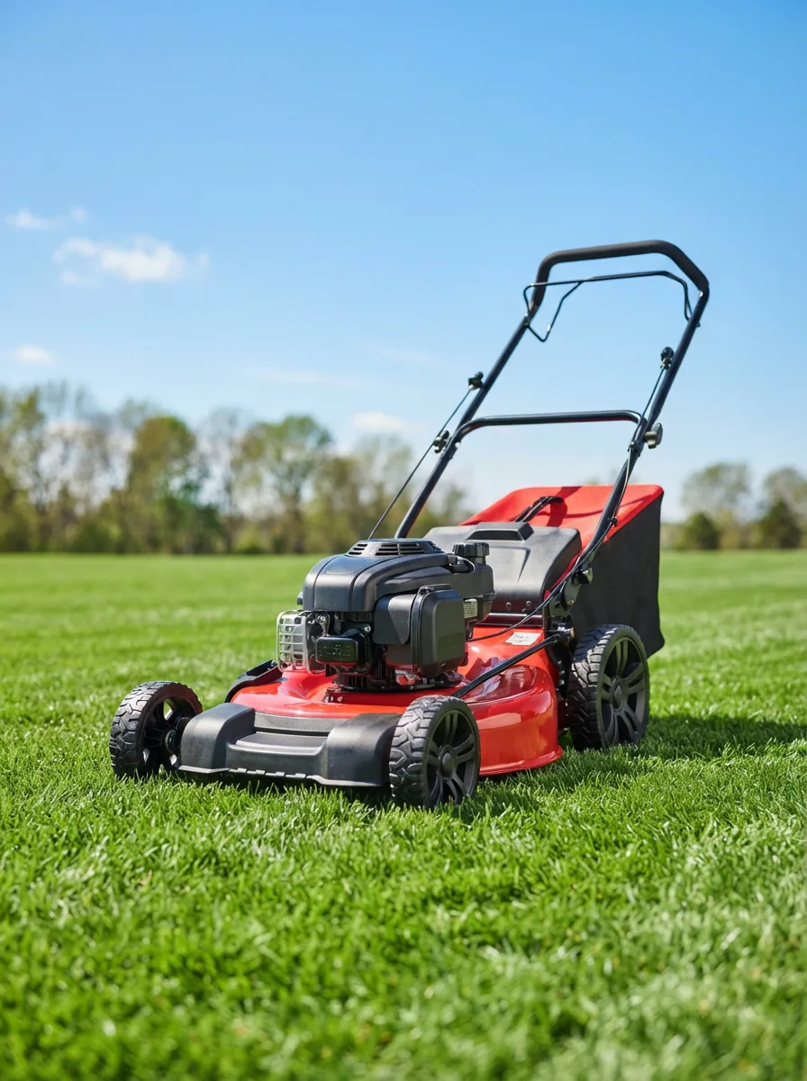 The Bolens 20" Push Mower presented on a clean green lawn under clear skies.